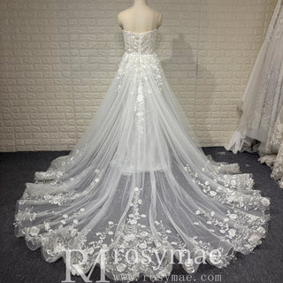 Elegant Floral Lace Appliqued A-line Wedding Dress with V-neck