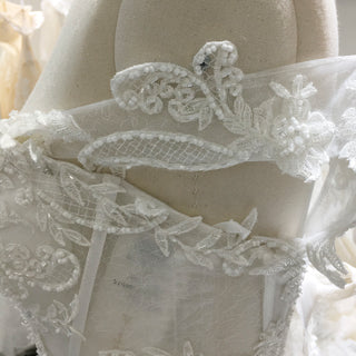 A-line Beaded Floral Lace Applique Wedding Dress with Off Shoulder