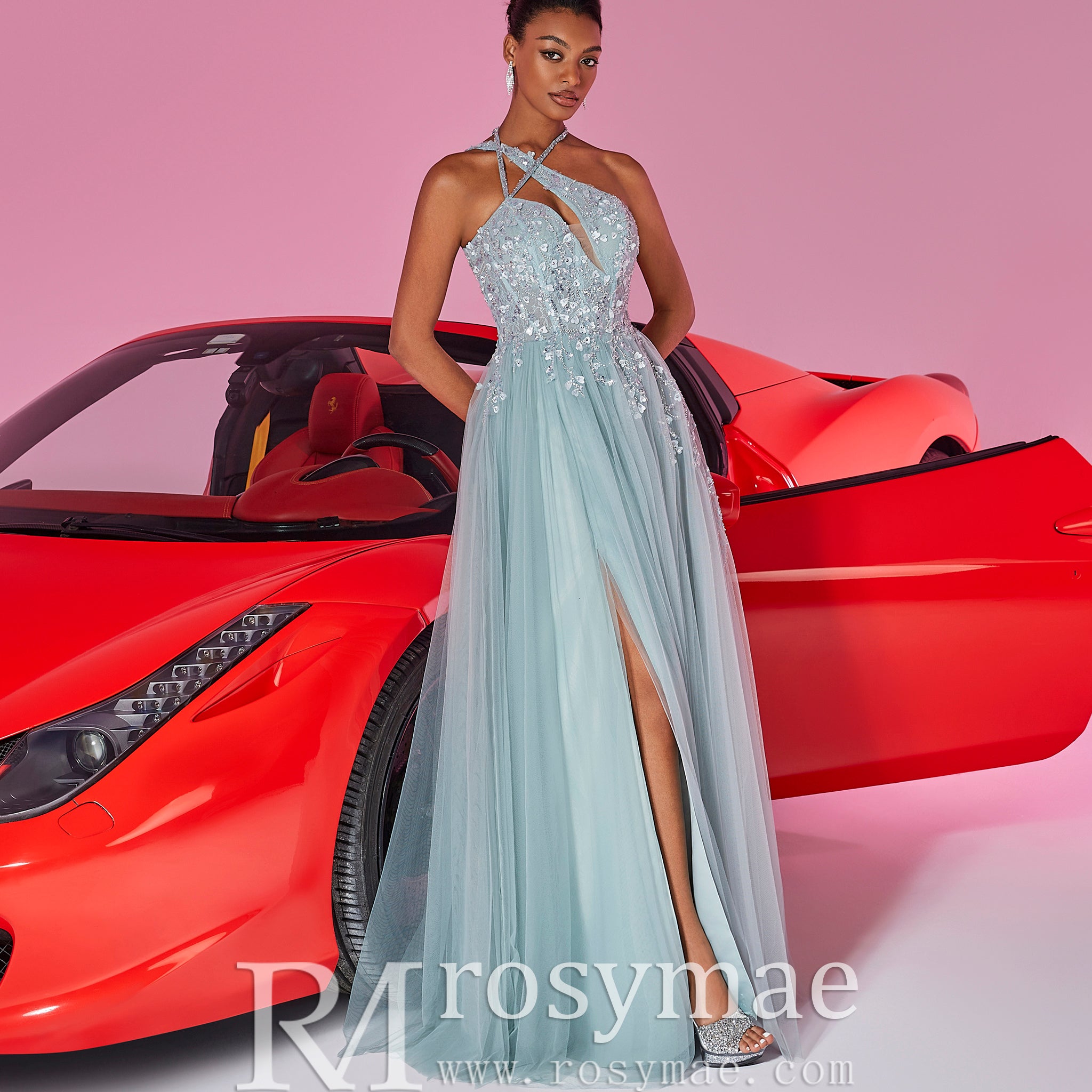 Elegant Column Slit Formal Dresses Thigh Split Evening & Prom Gowns Powder Blue / S Elegant Column Slit Formal Dresses Thigh Split Evening & Prom Gowns Powder Blue / S
