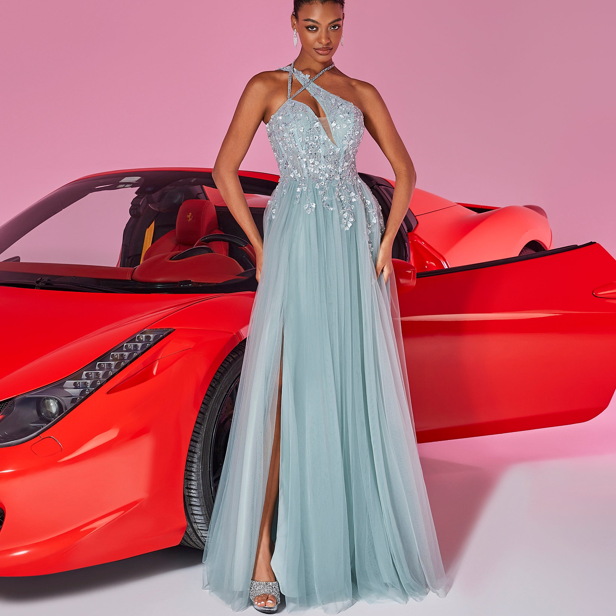 Column Slit Formal Dresses Thigh Split Evening Prom Gowns