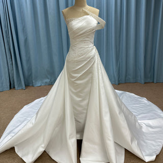 Unique One Shoulder Satin Wedding Dress with Detachable Train