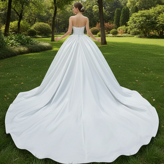 Ruched Satin Strapless Puffy Wedding Dress Luxury Bridal Gowns