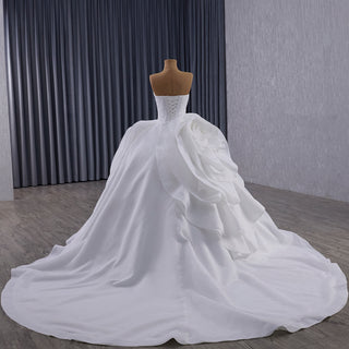 Small V-neck Ball Gown Wedding Dress with Massive Cascading Satin Rosette