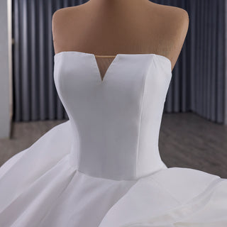 Small V-neck Ball Gown Wedding Dress with Massive Cascading Satin Rosette