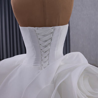 Small V-neck Ball Gown Wedding Dress with Massive Cascading Satin Rosette