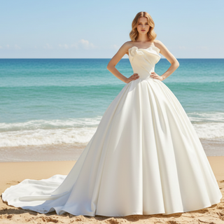Asymmetrical Neckline Ball Gown Satin Bridal Wedding Dresses