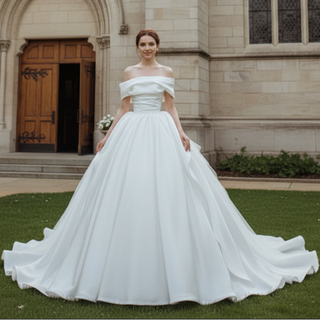 Asymmetrical Neckline Ball Gown Wedding Dress Off Shoulder