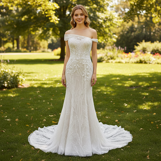 Elegant Asymmetrical Neckline Mermaid Wedding Dresses & Gowns