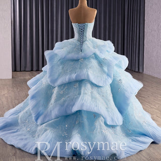 Ruffles Babay Blue Quinceanera Dress Robes De Soirée Vestidos De 15 Anos
