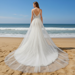 Backless Mermaid Wedding Dress with Spaghetti Straps & Train
