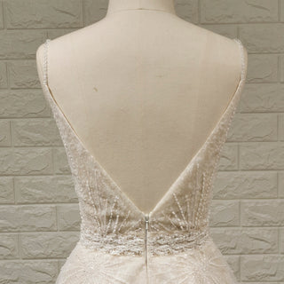 Backless Mermaid Wedding Dress with Spaghetti Straps & Train