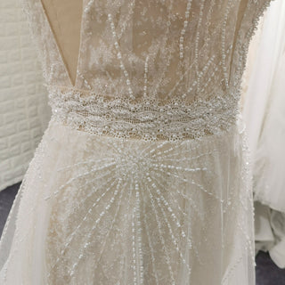 Backless Mermaid Wedding Dress with Spaghetti Straps & Train