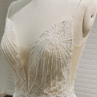 Backless Mermaid Wedding Dress with Spaghetti Straps & Train