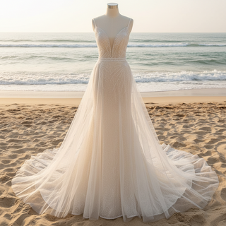 Backless Mermaid Wedding Dress with Spaghetti Straps & Train