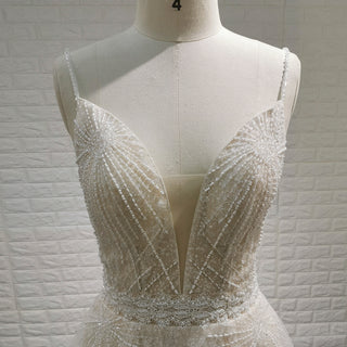 Backless Mermaid Wedding Dress with Spaghetti Straps & Train