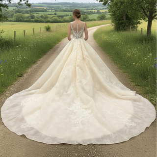 Elegant Princess Luxury Ball Gown Wedding Dress with Sheer Bodice