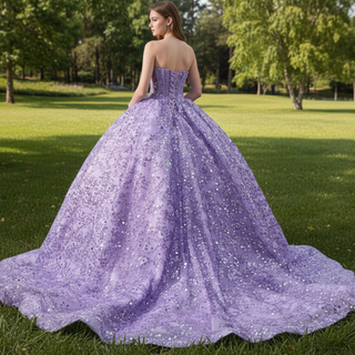 Sparkly Sequin Lace Puffy Skirt Quinceanera Dress with Sweetheart Neck