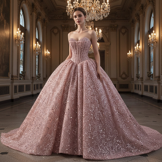 Sparkly Sequin Lace Puffy Skirt Quinceanera Dress with Sweetheart Neck