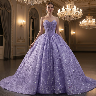 Sparkly Sequin Lace Puffy Skirt Quinceanera Dress with Sweetheart Neck