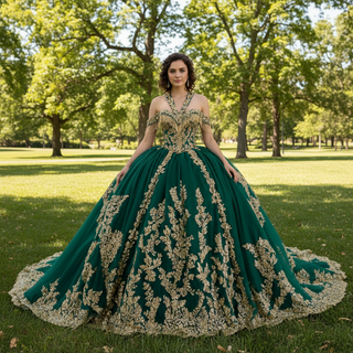 Beaded Sequin Sparkly Wedding Gown Halter Neck Quinceanera Dress