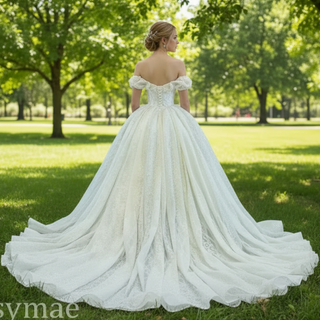 Puffy Lace Wedding Dress Vintage Off the Shoulder Bridal Gown