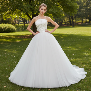 Unique Asymmetrical Neckline Strapless Simple Wedding Dress
