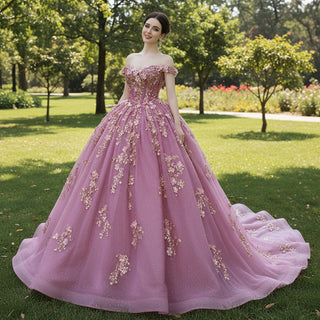 Beaded Floral Wedding Dress with Off the Shoulder Quinceanera Gown Rosymae Beaded Floral Wedding Dress with Off the Shoulder Quinceanera Gown Rosymae