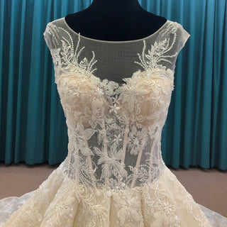Princess Luxury Ball Gown Wedding Dress with Sheer Bodice