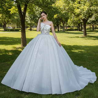 Big Puffy Skirt Ball Gown Strapless Wedding Dresses for Outdoor