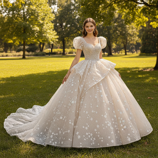 Short Puff Sleeve Ballgown Wedding Dresses Princess Wedding Gowns