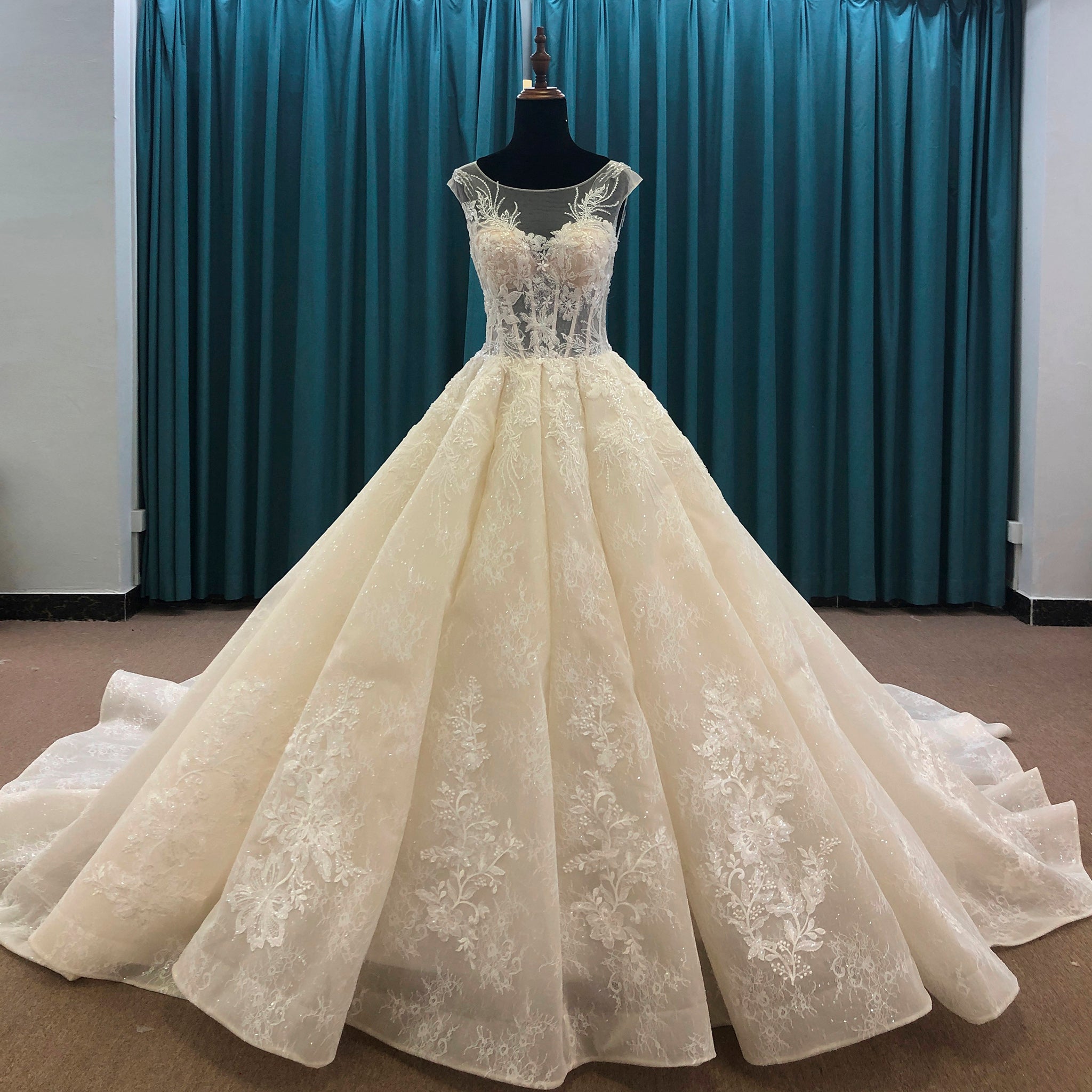 Elegant Princess Luxury Ball Gown Wedding Dress with Sheer Bodice Light Champagne / 4 Elegant Princess Luxury Ball Gown Wedding Dress with Sheer Bodice Light Champagne / 4