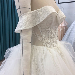 Princess Luxury Big Train Ball Gown Wedding Dress with Off Shoulder