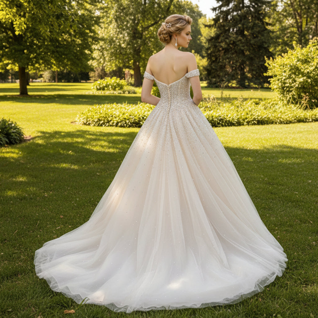 Pale Yellow Strapless Bling Wedding Dress with Sweetheart Champagne / 22W Pale Yellow Strapless Bling Wedding Dress with Sweetheart Champagne / 22W