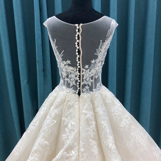 Princess Luxury Ball Gown Wedding Dress with Sheer Bodice