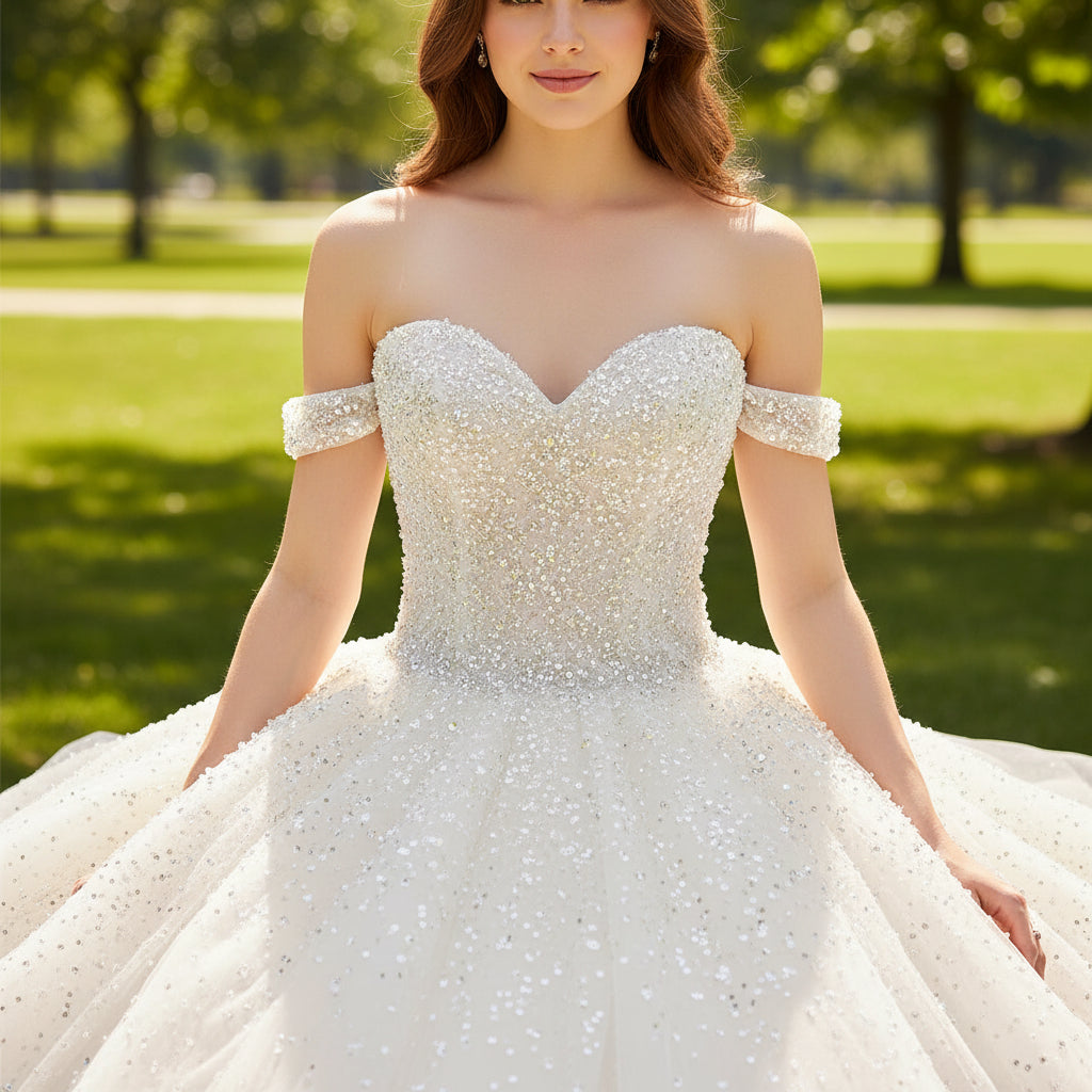 Pale Yellow Strapless Bling Wedding Dress with Sweetheart Ivory / Custom Size Pale Yellow Strapless Bling Wedding Dress with Sweetheart Ivory / Custom Size
