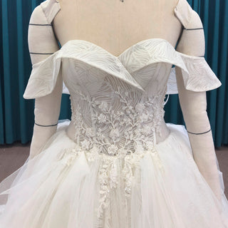 Princess Luxury Big Train Ball Gown Wedding Dress with Off Shoulder