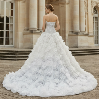 Sweetheart Wedding Gown with Cascading Ruffles and Detachable Sleeves