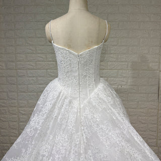 Spaghetti Straps Basque Waist Ball Gown Wedding Dress with Square Neckline