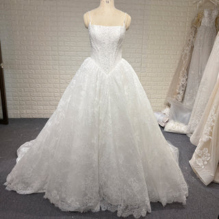Spaghetti Straps Basque Waist Ball Gown Wedding Dress with Square Neckline