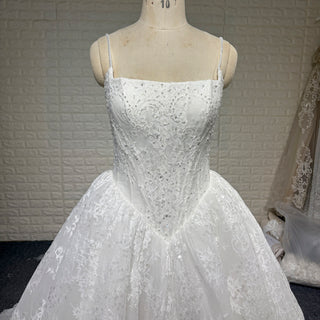 Spaghetti Straps Basque Waist Ball Gown Wedding Dress with Square Neckline