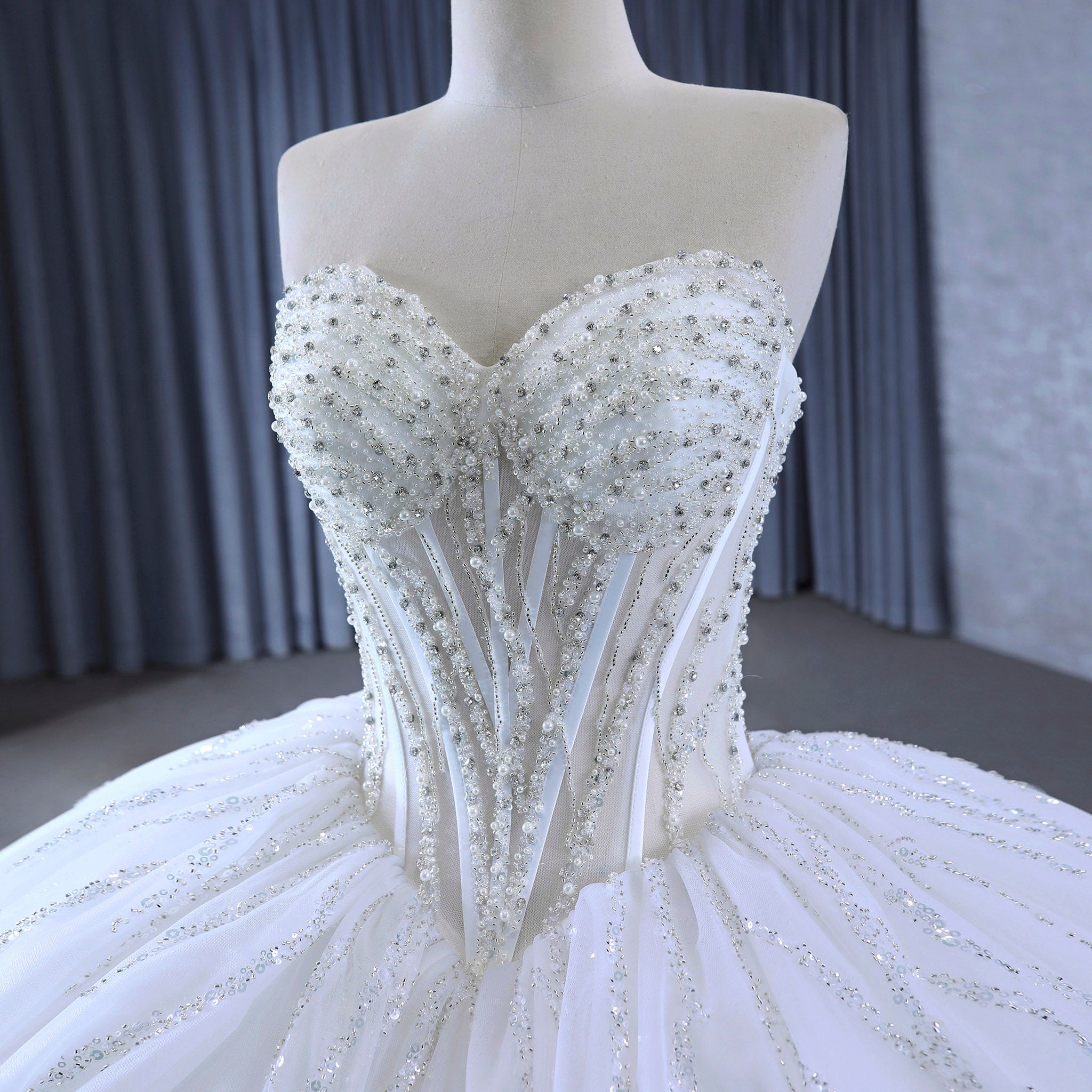 Luxury Sweetheart Neckline Ball Gown Wedding Dress Sheer Bodice White / 12 Luxury Sweetheart Neckline Ball Gown Wedding Dress Sheer Bodice White / 12