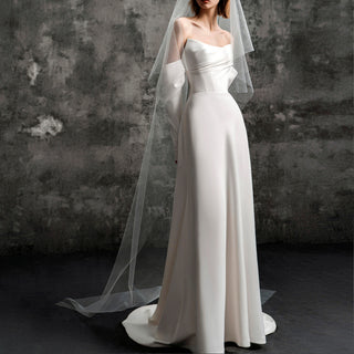 Strapless Bateau Neckline A-line Satin Wedding Dress