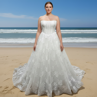 Elegant Bateau Neckline Plus size Floral Lace Wedding Dress