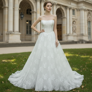 Elegant Bateau Neckline Plus size Floral Lace Wedding Dress