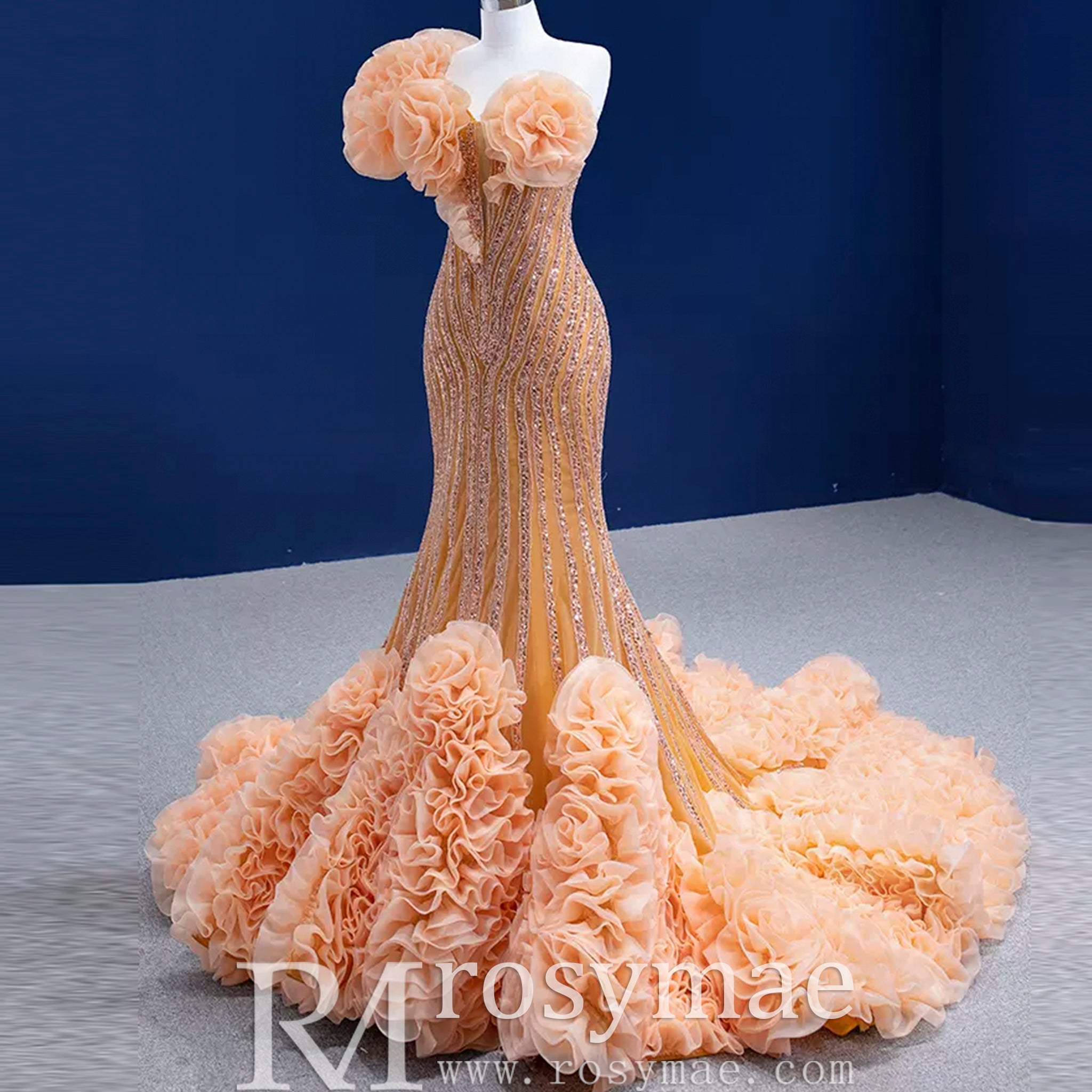 Orange Trumpet Sequins Beading Prom Dress Evening Gown Orange / 26W Orange Trumpet Sequins Beading Prom Dress Evening Gown Orange / 26W