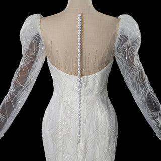 Luxurious Puff Sleeves Mermaid Wedding Dress with Illusion High-Neck