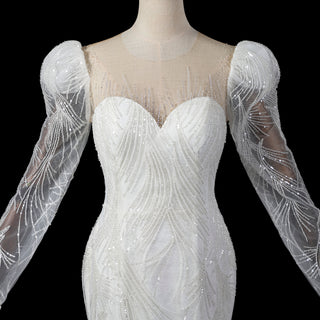 Luxurious Puff Sleeves Mermaid Wedding Dress with Illusion High-Neck