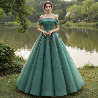 Beaded Ruched Prom Dress Off the Shoulder A-line Formal Gown