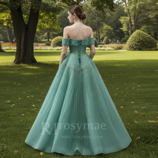 Beaded Ruched Prom Dress Off the Shoulder A-line Formal Gown