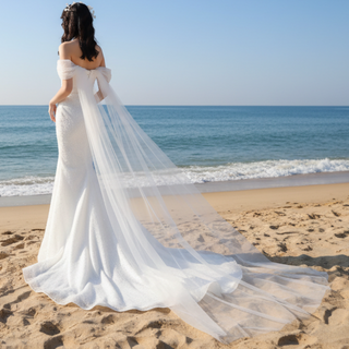 Beaded Off the Shoulder Mermaid Wedding Dress with Long Cape Sleeve